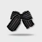 Black Striped Bow Hair Clip With Lace Trim