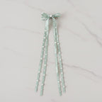 Sage Green Pearl Beaded Ribbon Hair Clips – hair accessories (view 2)