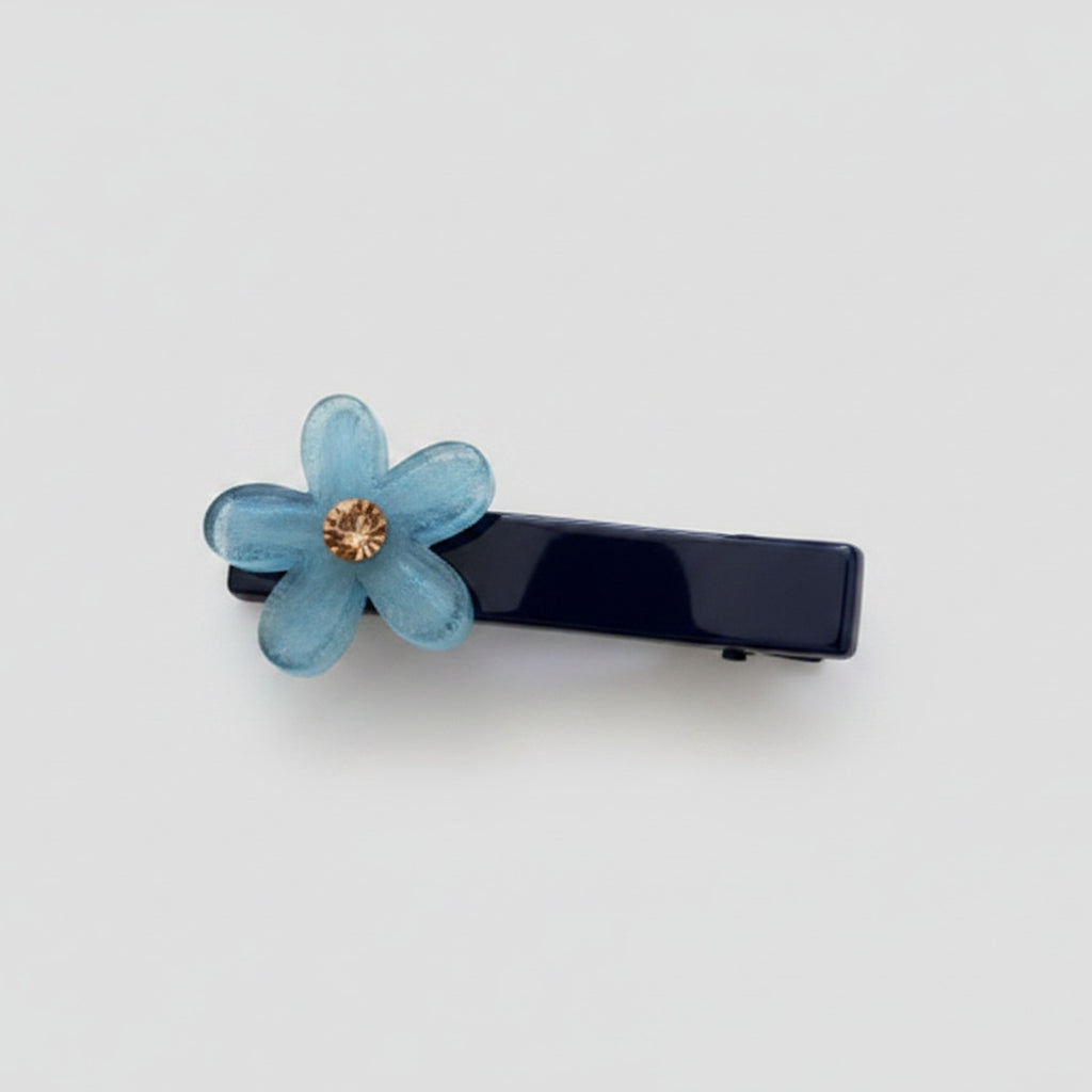 Blue Flower Hair Clip With Gold Center