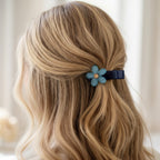 Blue Flower Hair Clip With Gold Center