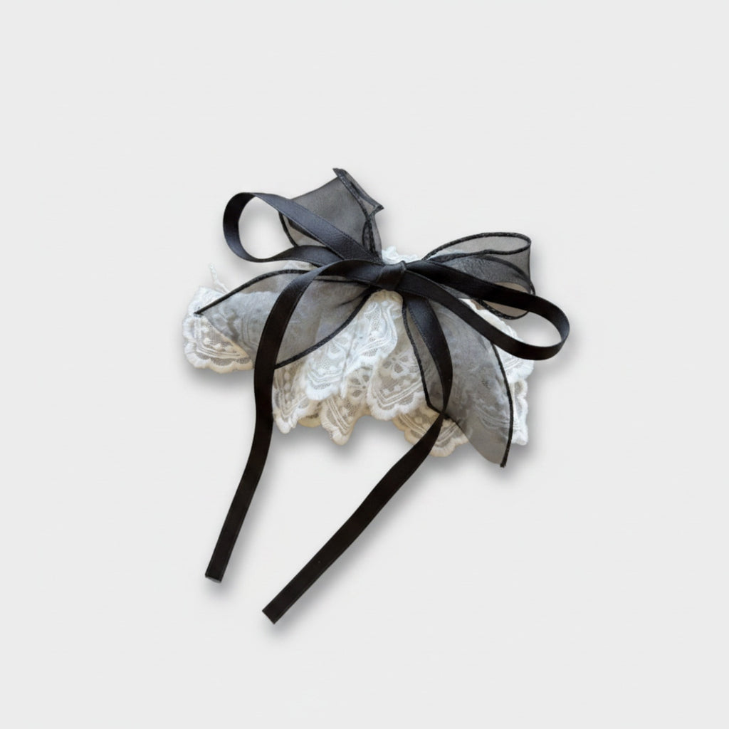 Lace Bow Hair Clip With Black Ribbon