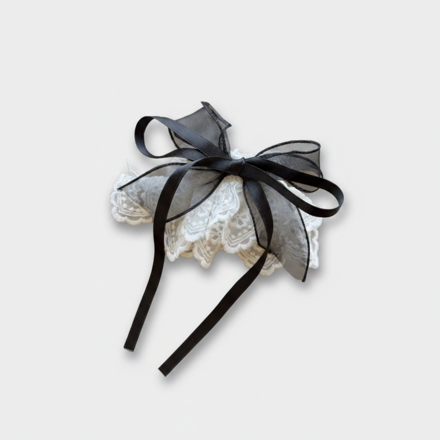 Lace Bow Hair Clip With Black Ribbon