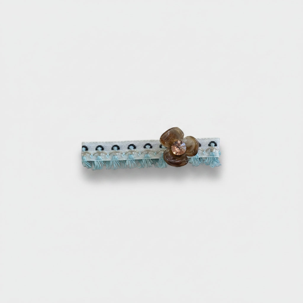 Turquoise Tassel Hair Clip With Brown Flower Charm