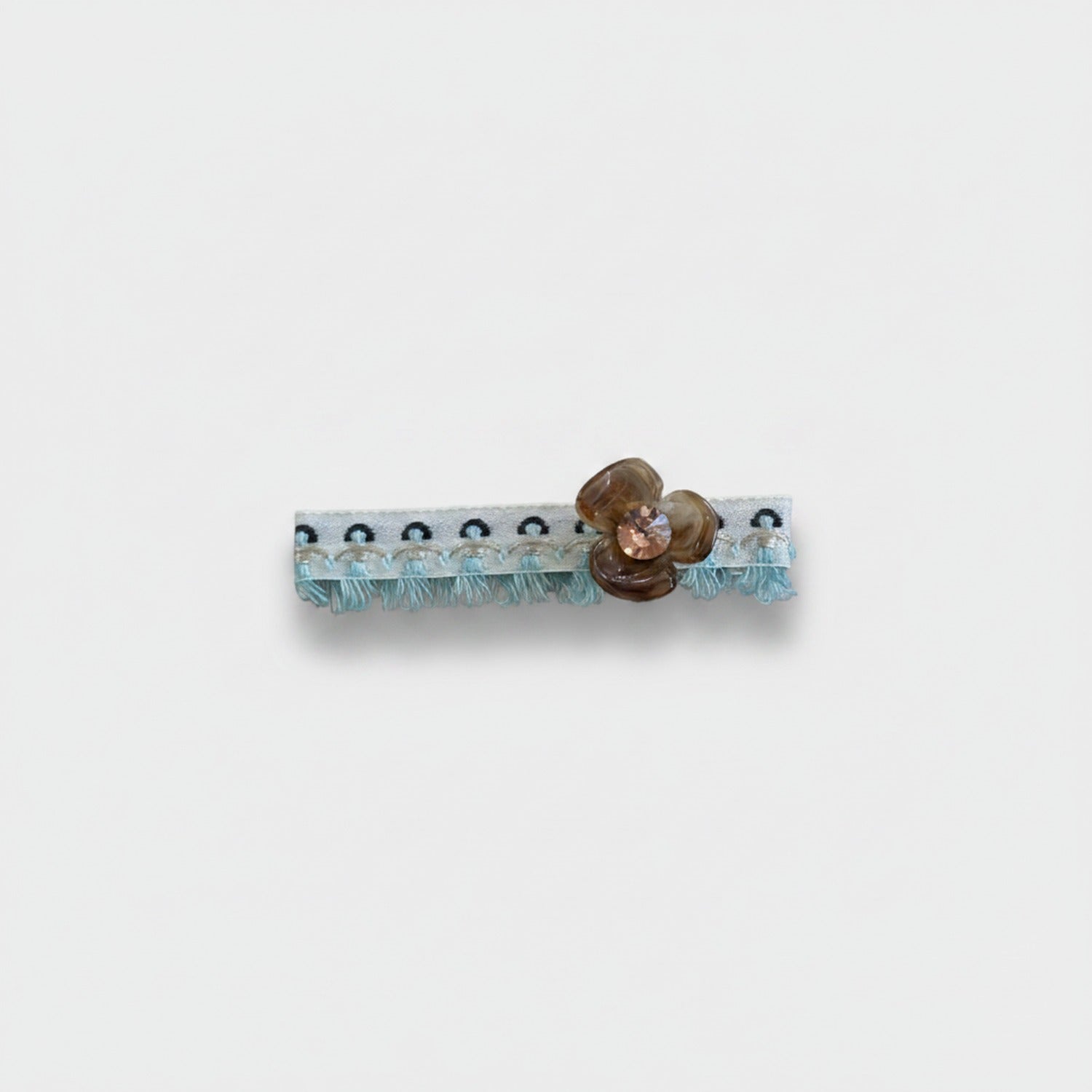 Turquoise Tassel Hair Clip With Brown Flower Charm