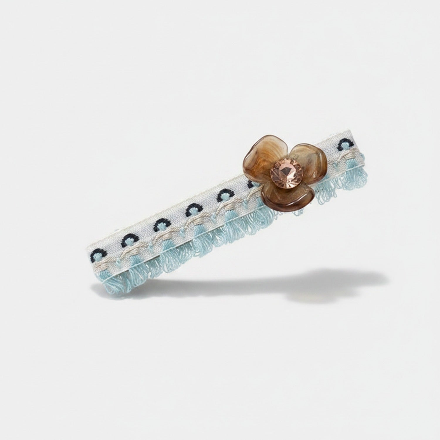 Turquoise Tassel Hair Clip With Brown Flower Charm