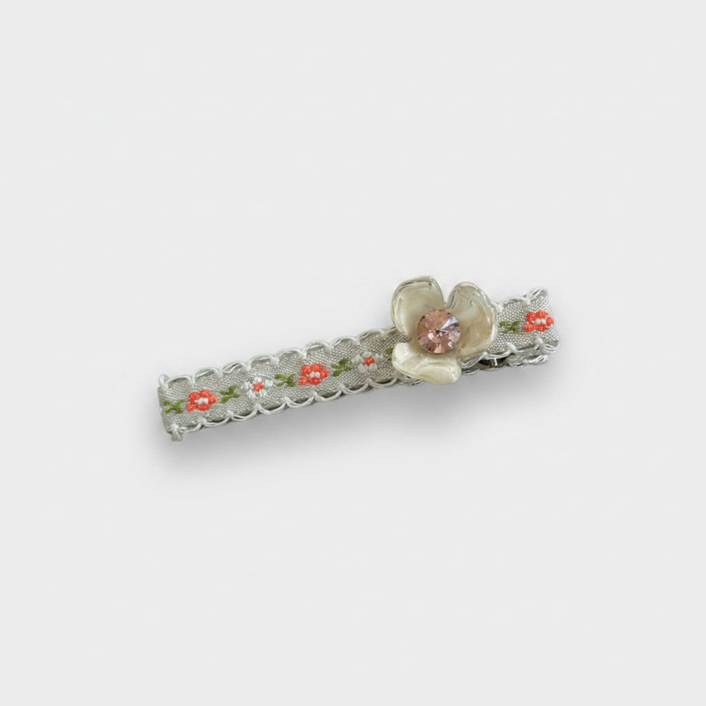 Pearl Flower Hair Clip With Rhinestone Center
