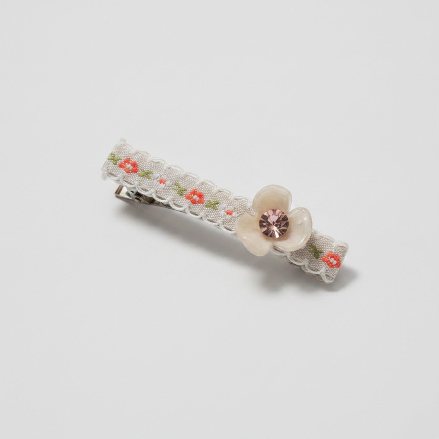 Pearl Flower Hair Clip With Rhinestone Center