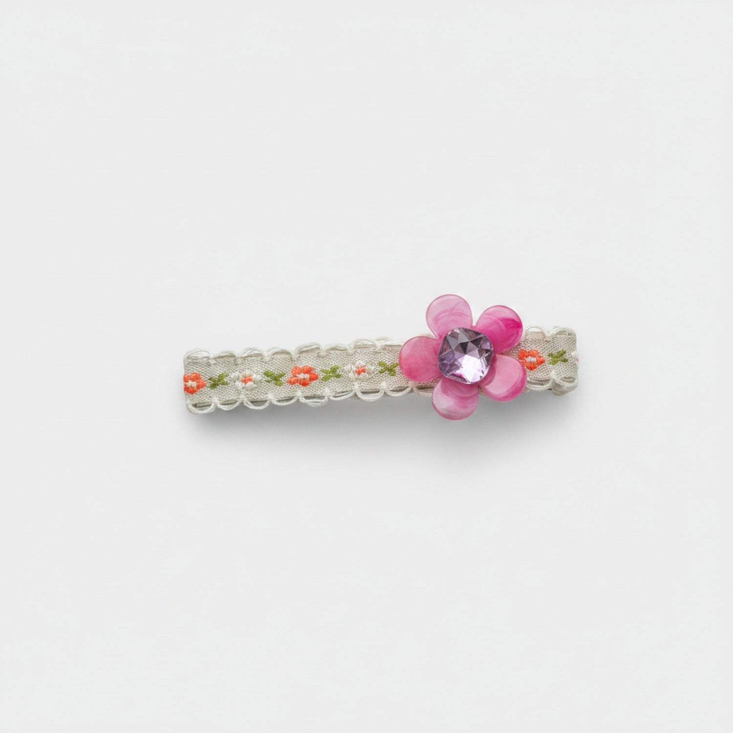 Pink Flower Rhinestone Lace Hair Clip