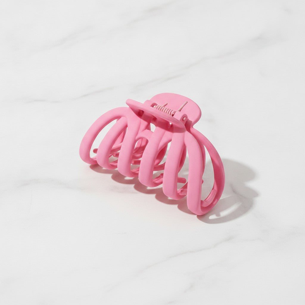 Pink Ribbed Hair Claw Clip Large