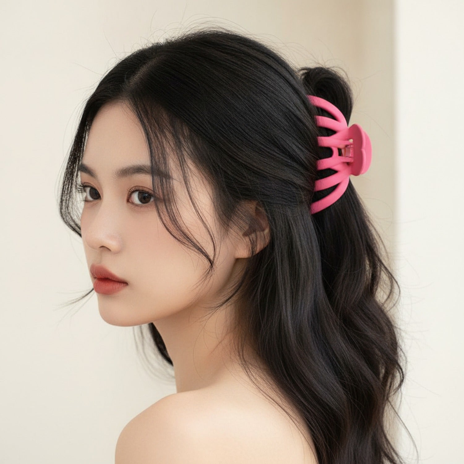 Pink Ribbed Hair Claw Clip Large
