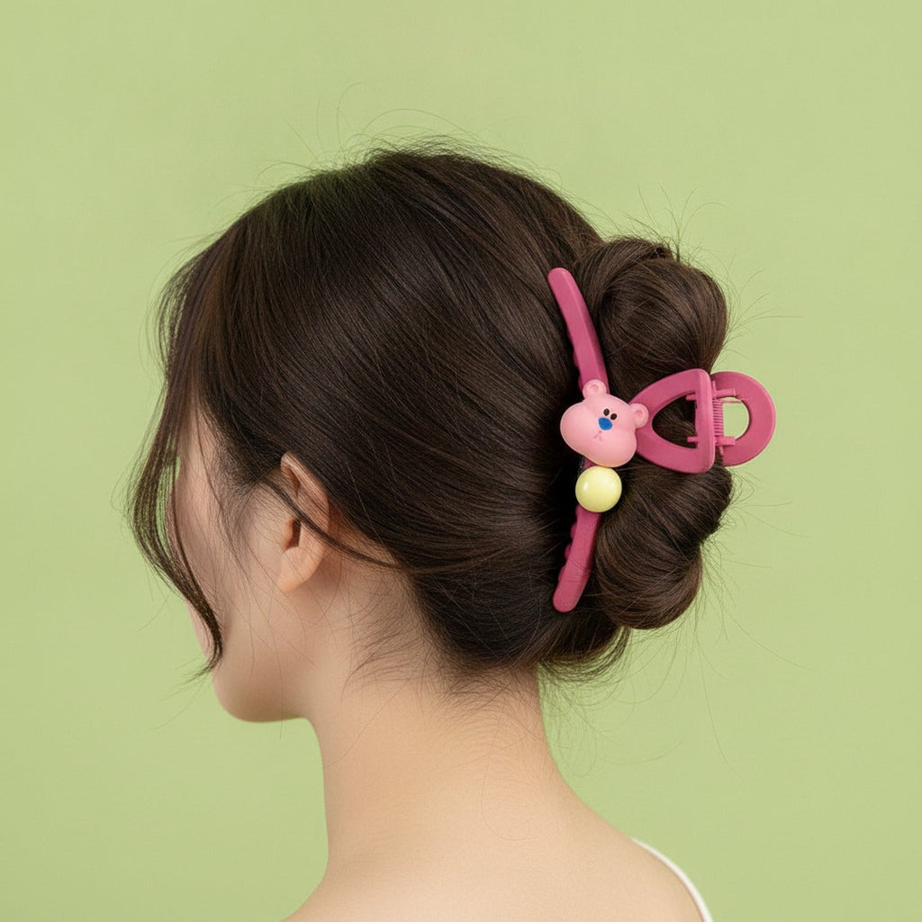 Bear Charm Hair Claw Clip - Pink Bear F-148#