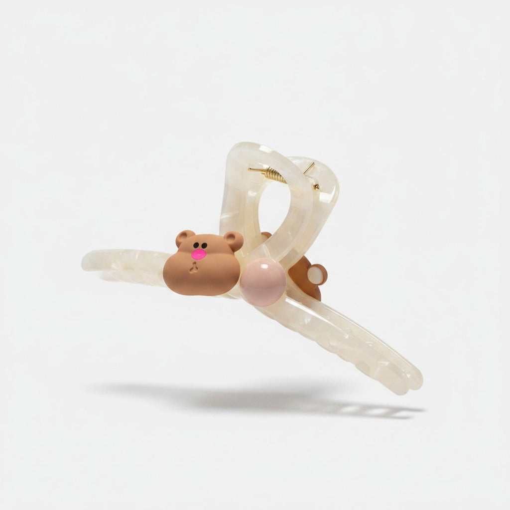 Bear Charm Hair Claw Clip - Brown Bear #F-148