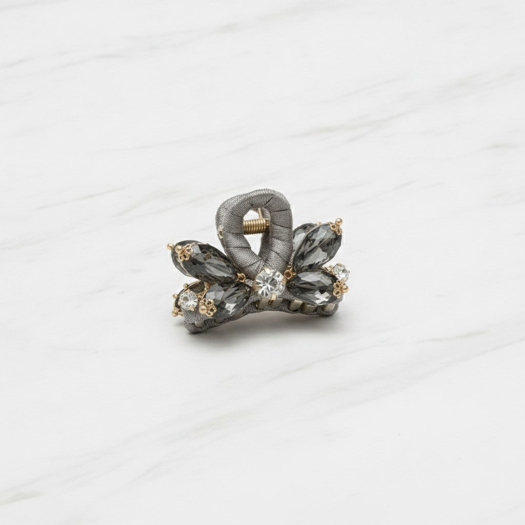 Rhinestone Butterfly Hair Claw Clip - Gray Wrapped Crystal Rhinestone Small Claw Clip – hair accessories (view 3)