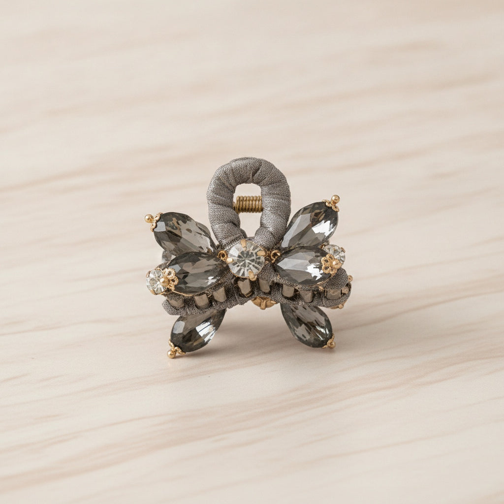 Rhinestone Butterfly Hair Claw Clip - Gray Wrapped Crystal Rhinestone Small Claw Clip
