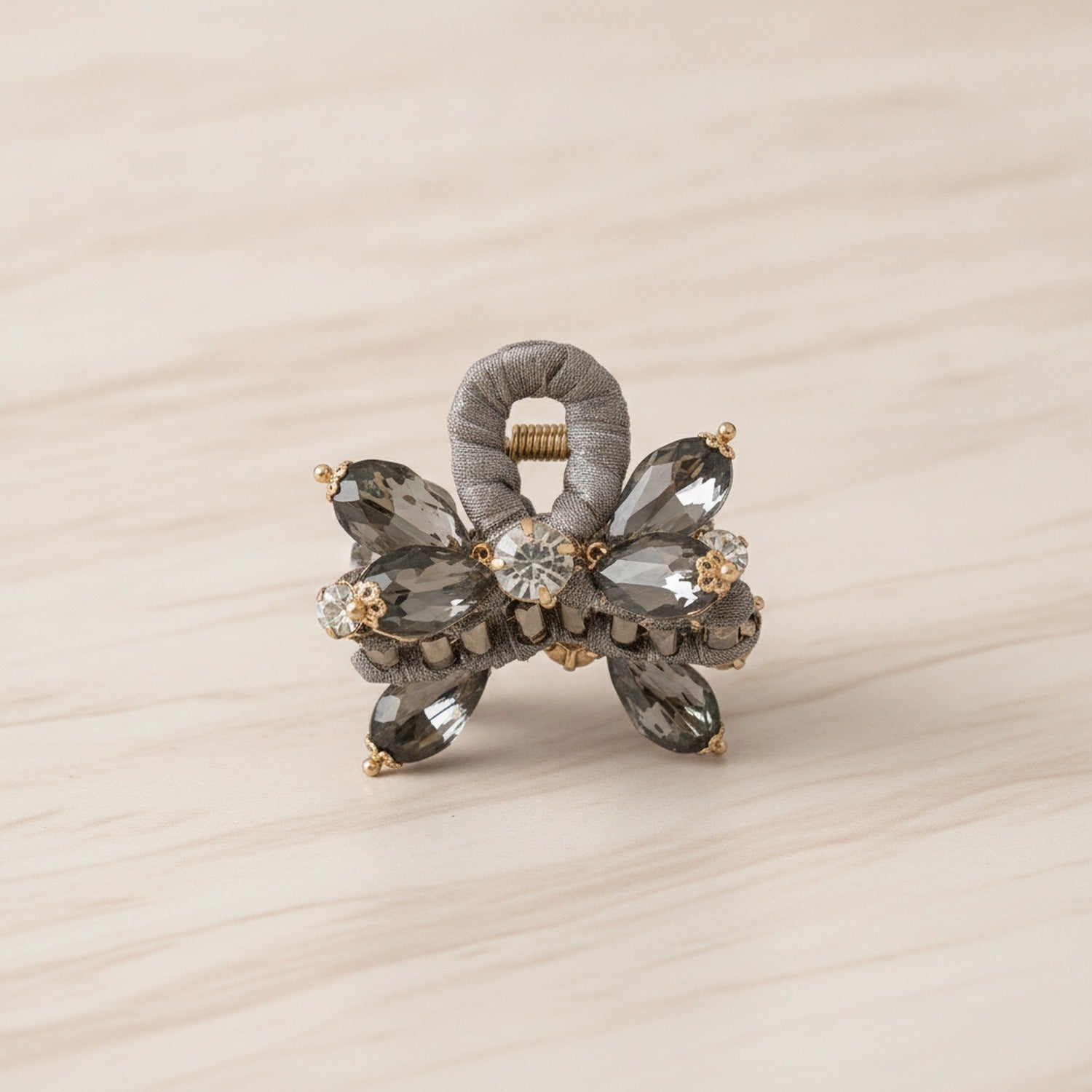 Rhinestone Butterfly Hair Claw Clip - Gray Wrapped Crystal Rhinestone Small Claw Clip