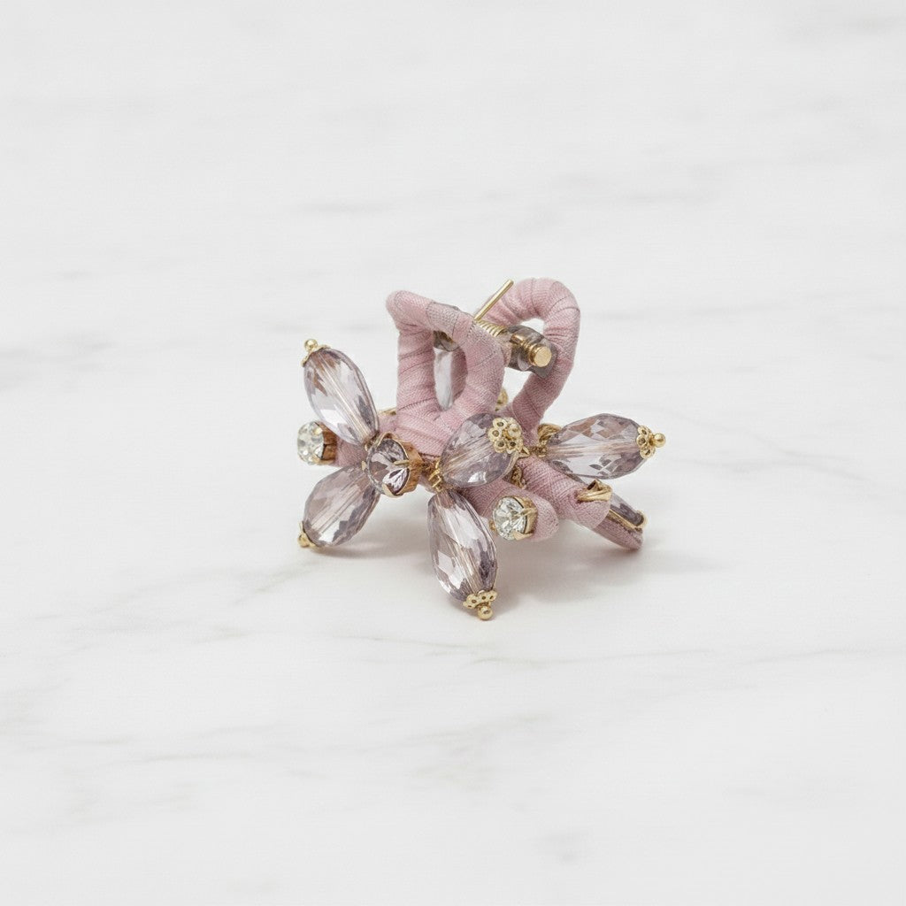Rhinestone Butterfly Hair Claw Clip - Pink Wrapped Crystal Rhinestone Claw Clip – hair accessories (view 3)
