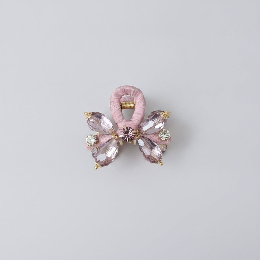Rhinestone Butterfly Hair Claw Clip - Pink Wrapped Crystal Rhinestone Claw Clip