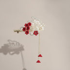 Red Flower Gold Chain Hair Claw – hair accessories (view 1)