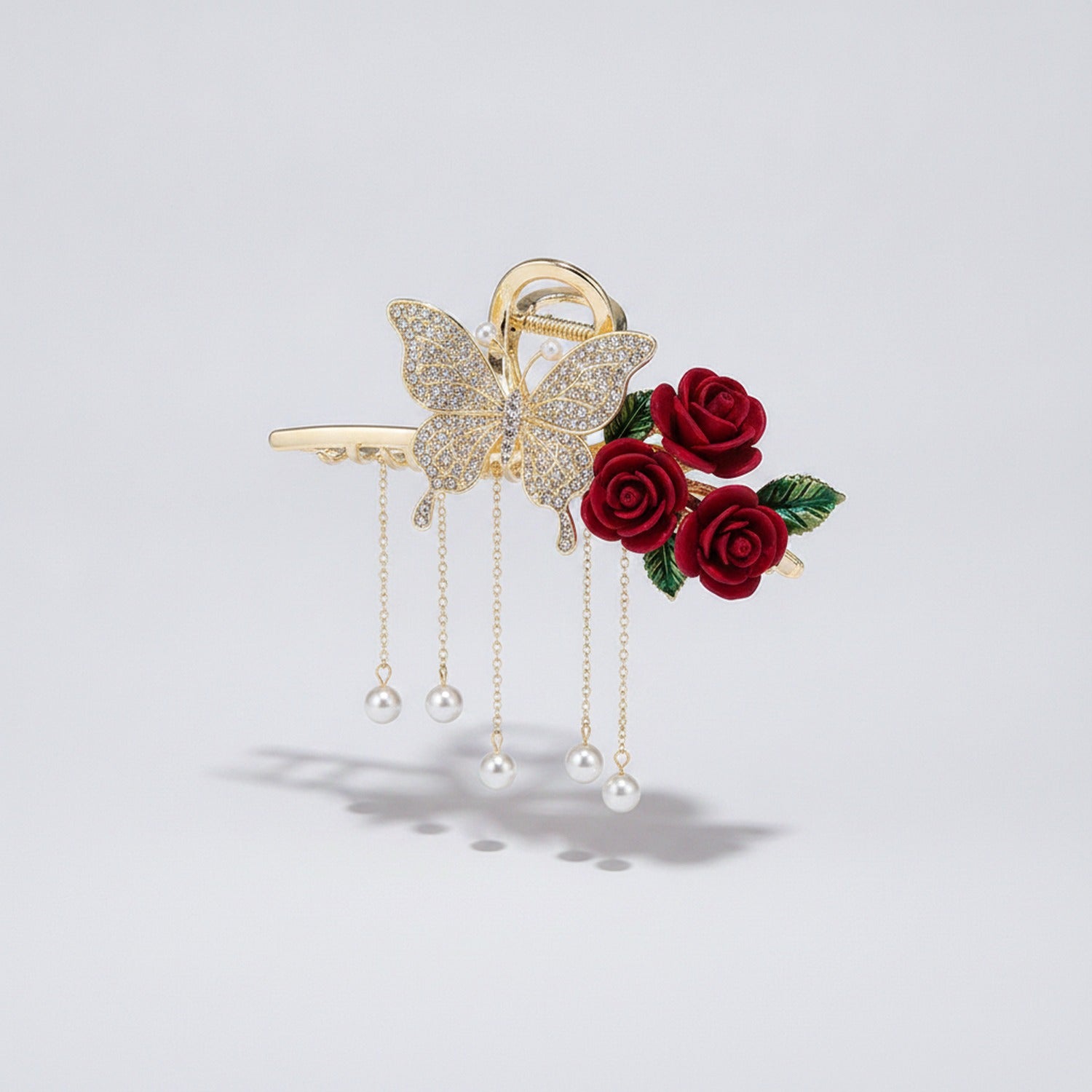 Butterfly Rose Gold Hair Claw Pearl Chain