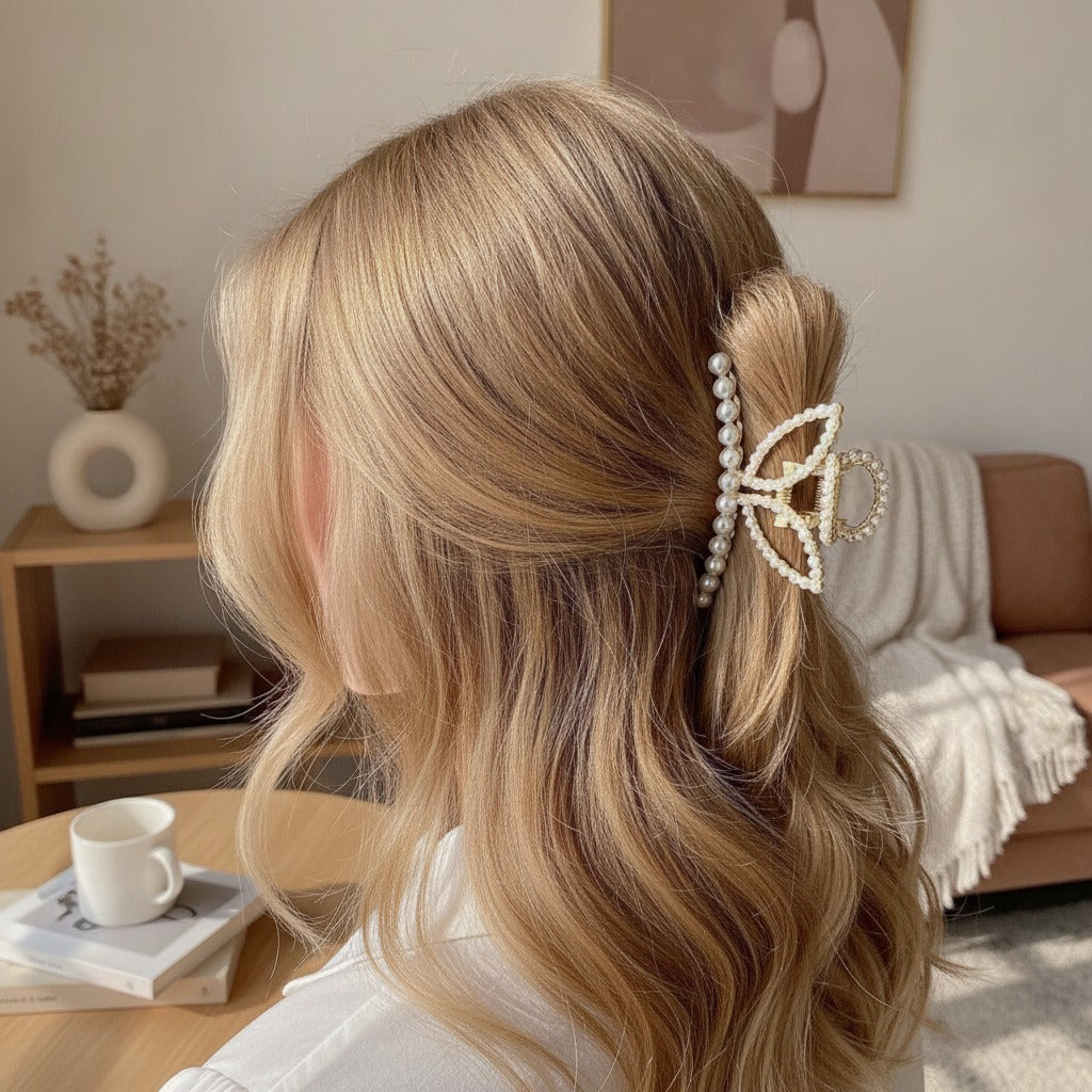 Pearl Beaded Butterfly Hair Claw Clip – hair accessories (view 2)