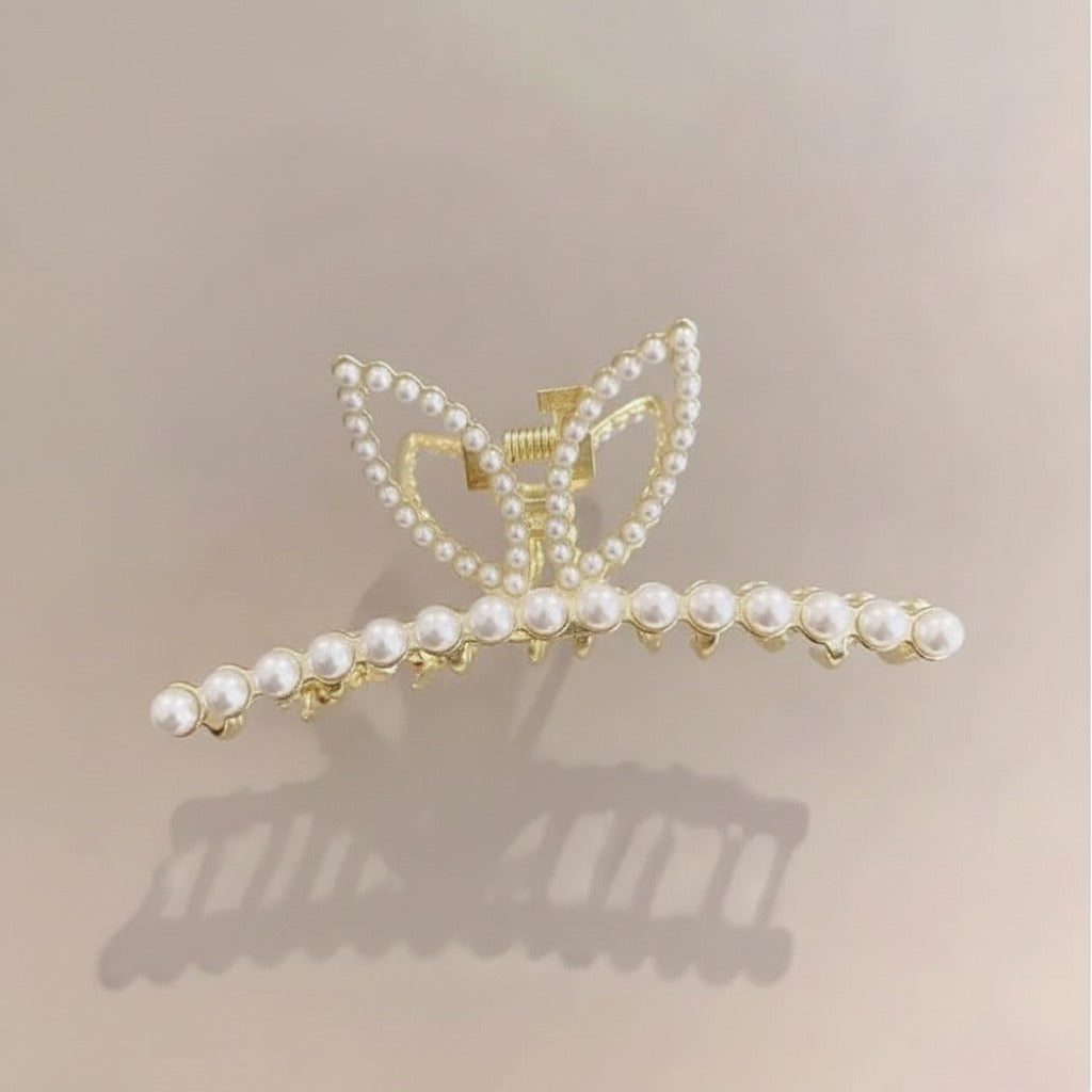 Pearl Beaded Butterfly Hair Claw Clip – hair accessories (view 1)
