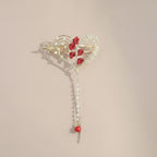 Red Flower Heart Hair Claw With Pearl Chain – hair accessories (view 1)