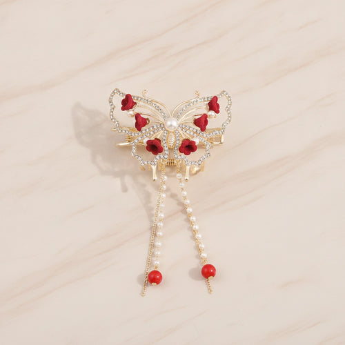 Butterfly Pearl Heart Rhinestone Hair Claw – hair accessories (view 2)