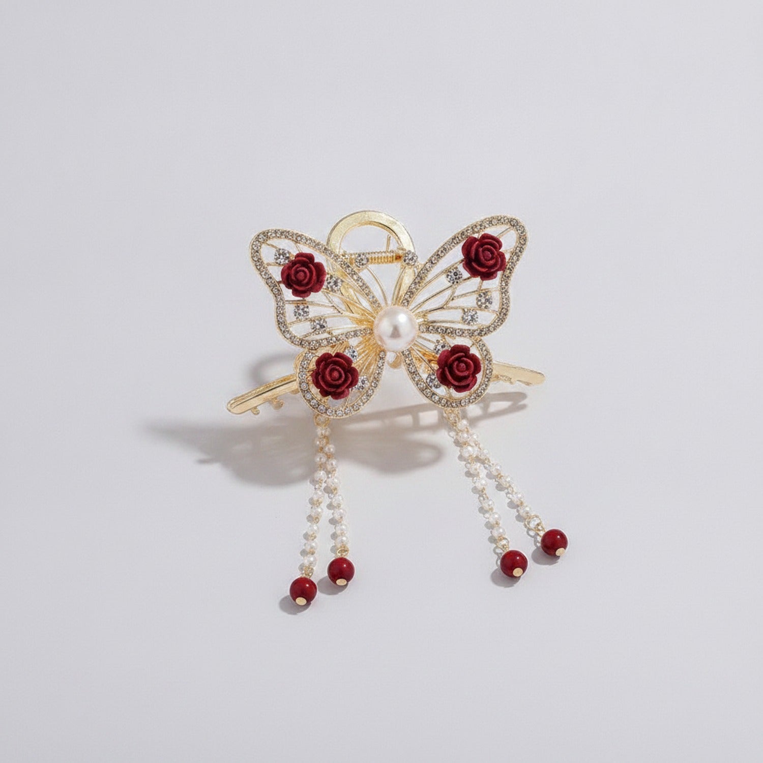 Butterfly Pearl Heart Rhinestone Hair Claw