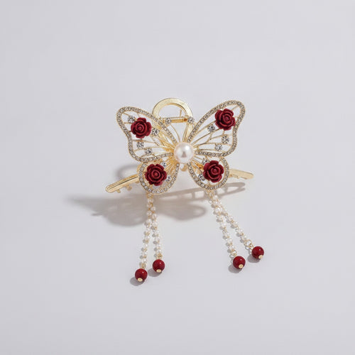 Butterfly Pearl Heart Rhinestone Hair Claw – hair accessories (view 1)