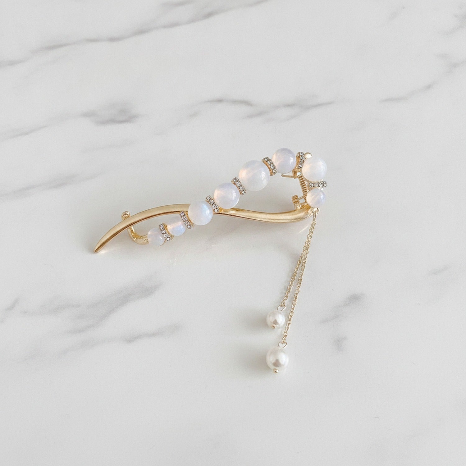 Pearl Beaded Gold Hair Claw Clip Chain