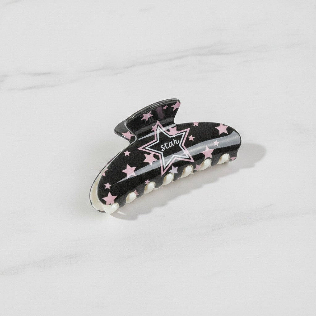 Pearl Beaded Heart Cow Print Hair Claw
