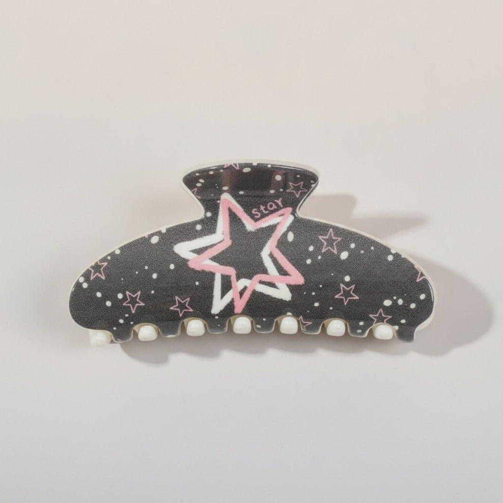 Pearl Beaded Heart Cow Print Hair Claw – hair accessories (view 1)
