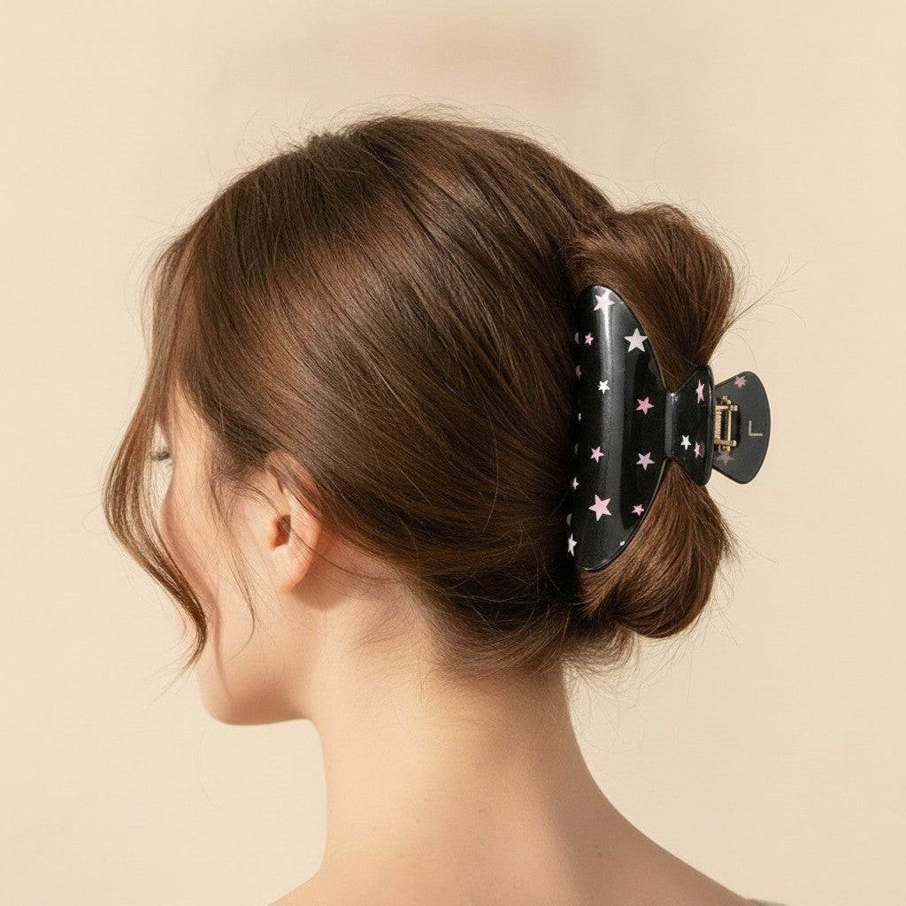 Pearl Beaded Heart Cow Print Hair Claw