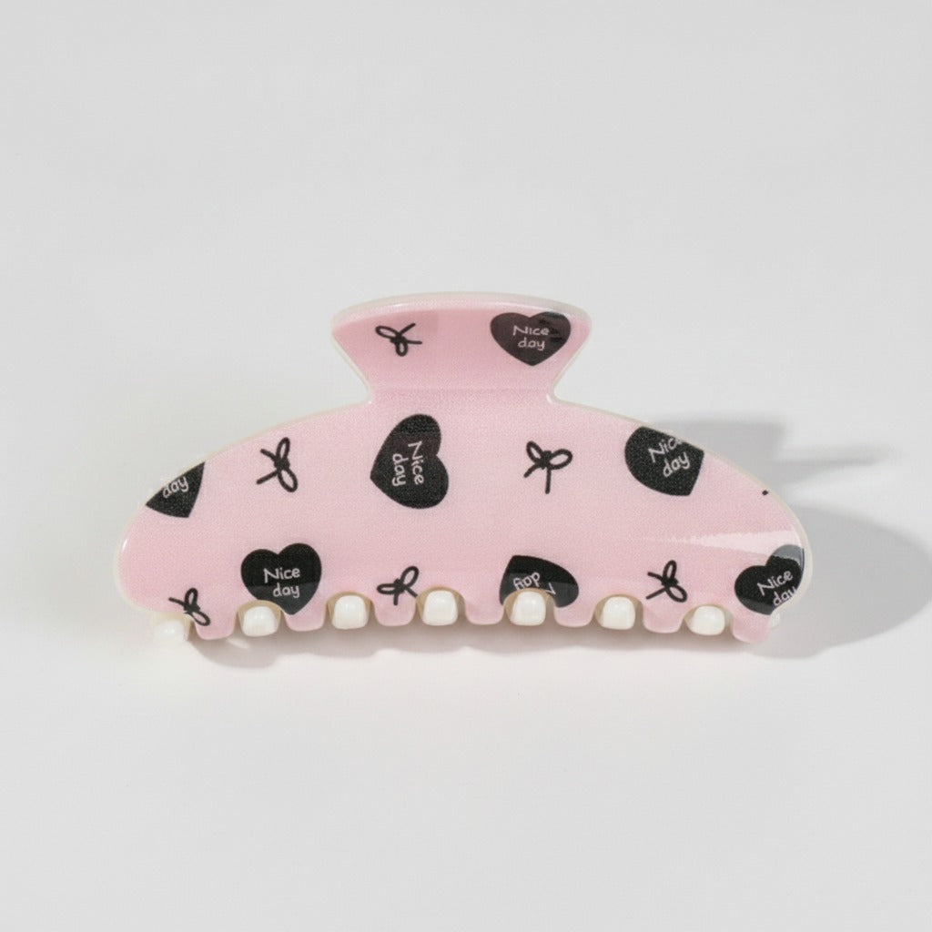 Heart Pearl Hair Claw Clip Black White – hair accessories (view 1)
