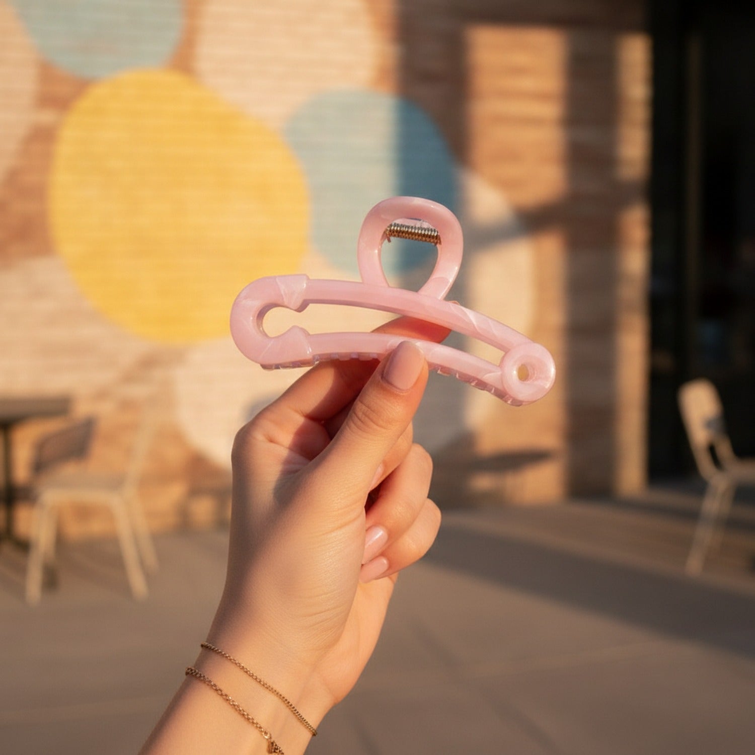 Pink Curved Hair Claw Clip With Gold Screws
