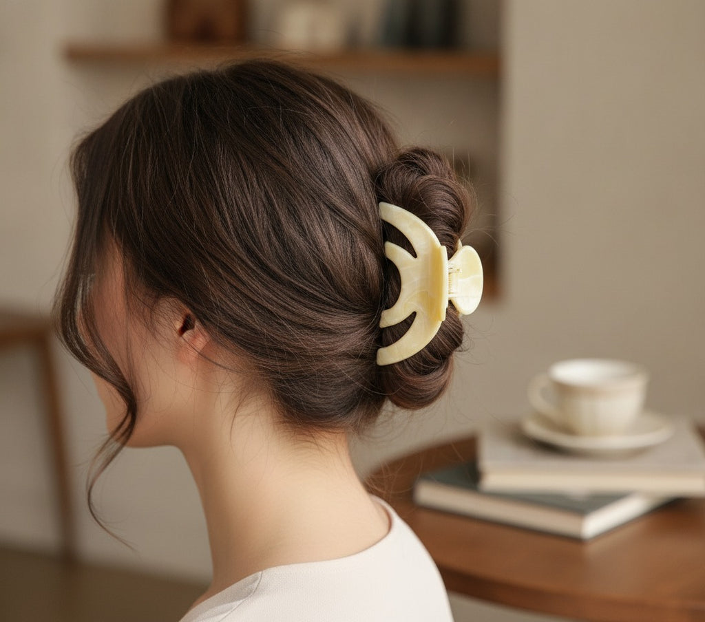 Pale Yellow Bubble Pearl Hair Claw – hair accessories (view 2)
