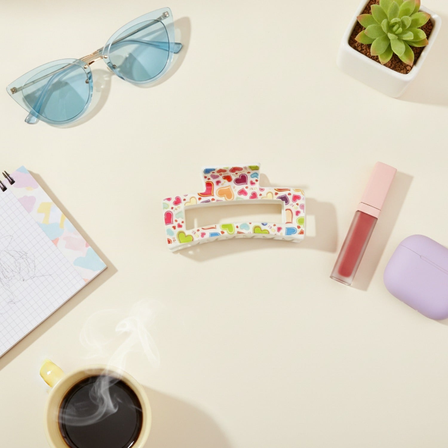 Colorful Heart Print Hair Claw Clip