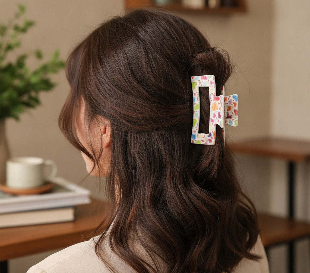 Colorful Heart Print Hair Claw Clip