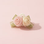 Rose Flower Hair Claw Clip With Ribbon Bow - Champagne Rose Hair Claw 11cm