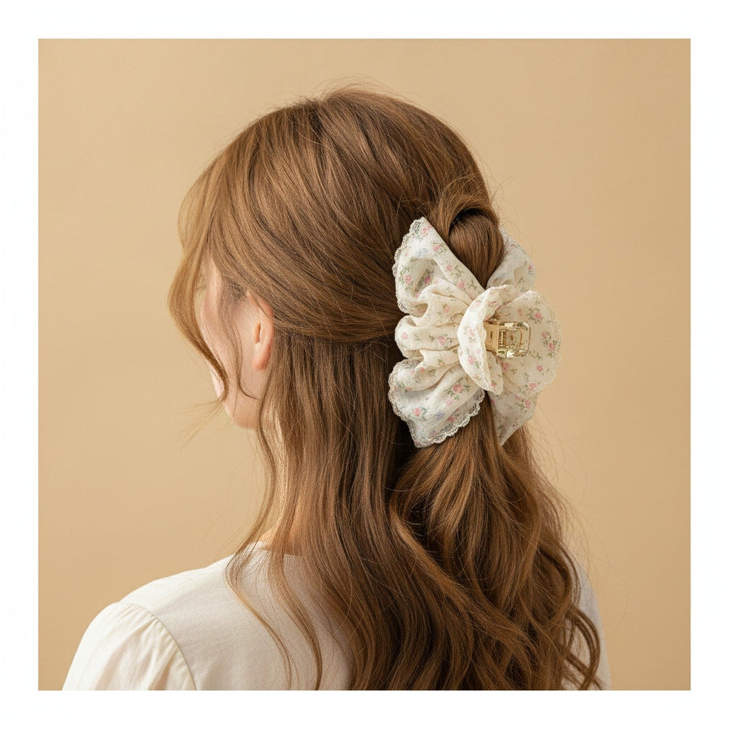 Floral Lace Hair Claw Clip - Pink Floral Banana Clip #3303