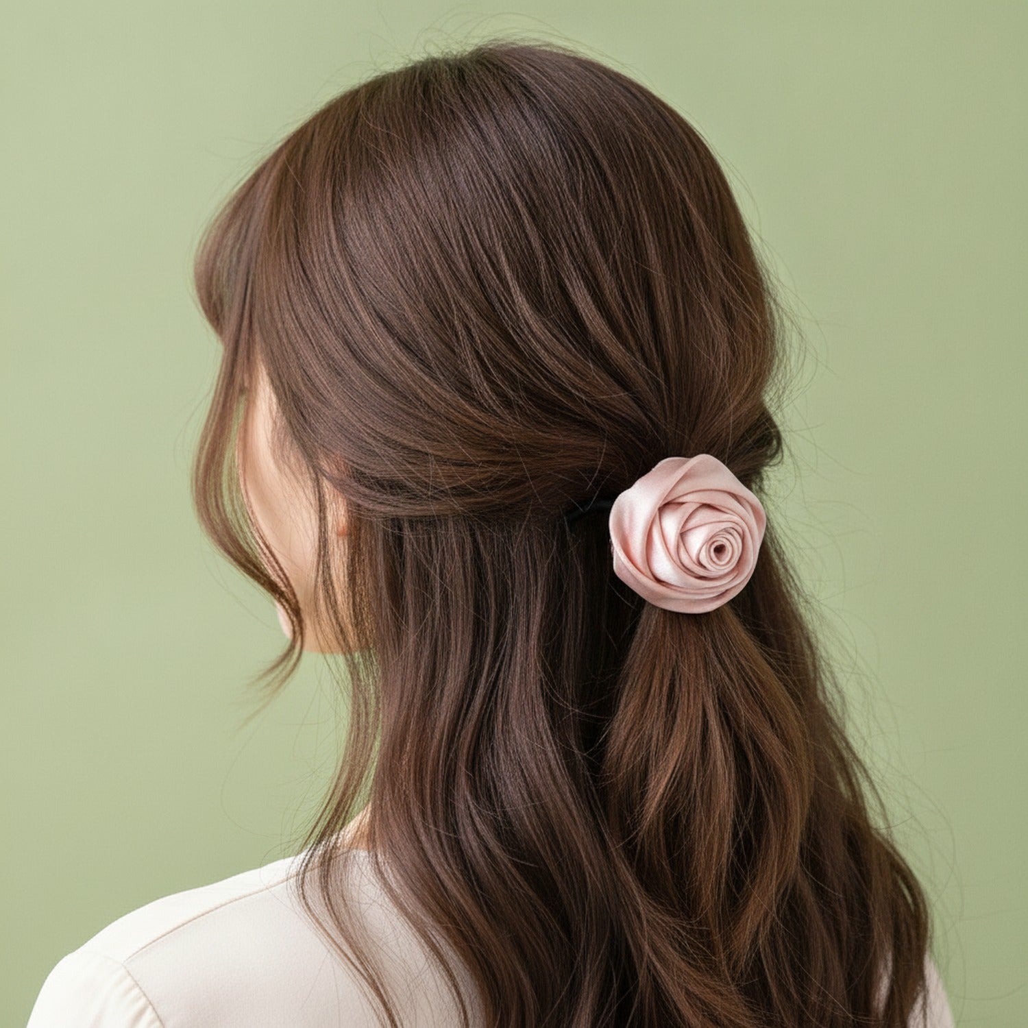 Rose Flower Hair Clip Pink Fabric