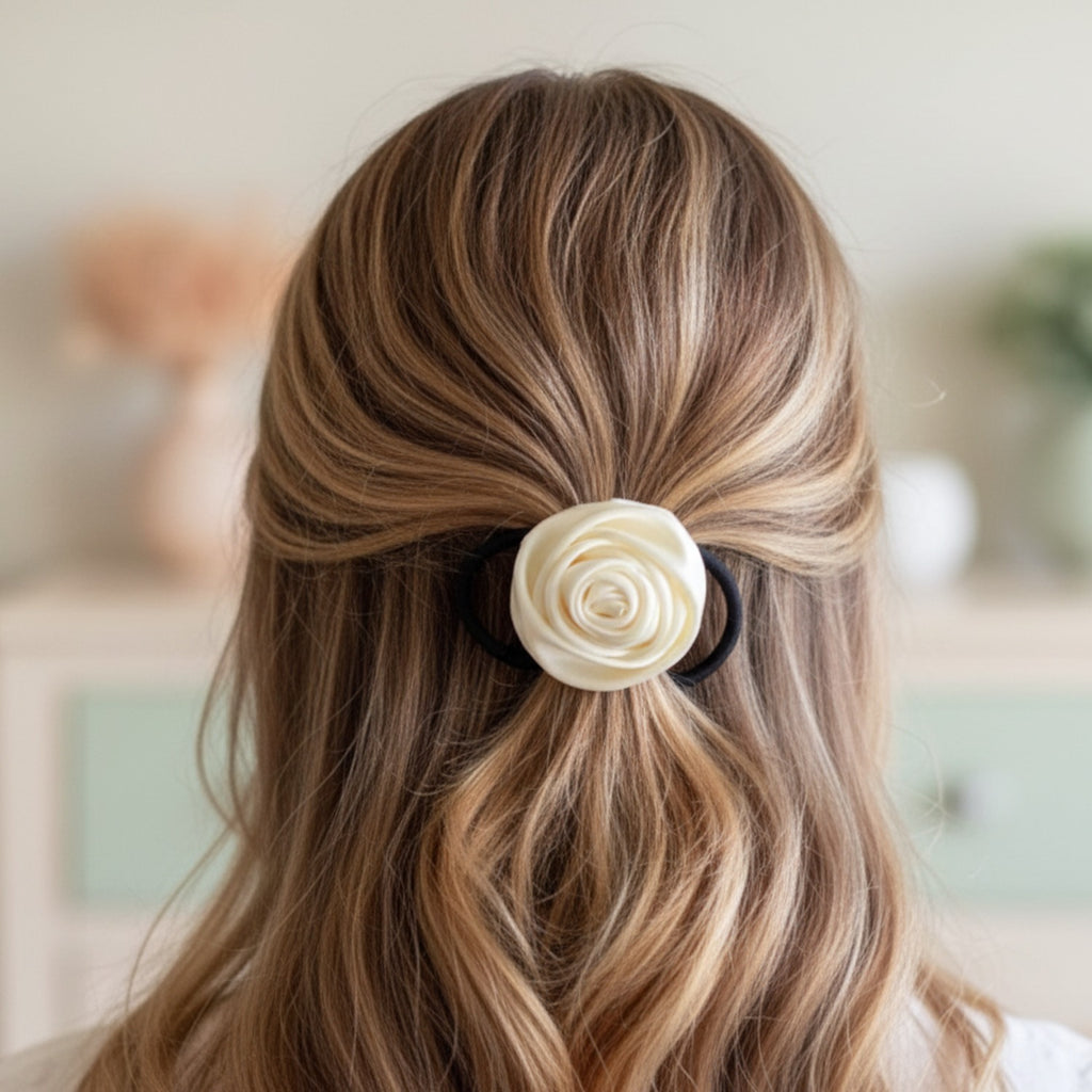 Cream Rose Flower Hair Claw Clip
