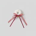 Fluffy White Hair Scrunchie With Red Ribbon Bow