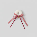 Fluffy White Hair Scrunchie With Red Ribbon Bow