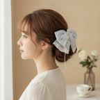 Blue Floral Pearl Chain Hair Claw Clip – hair accessories (view 2)