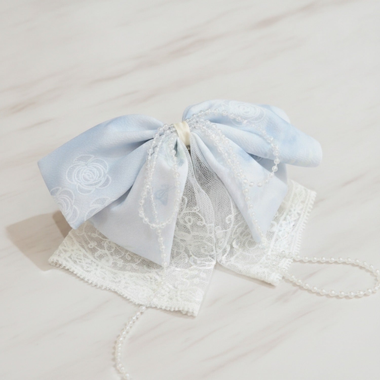 Blue Floral Pearl Chain Hair Claw Clip