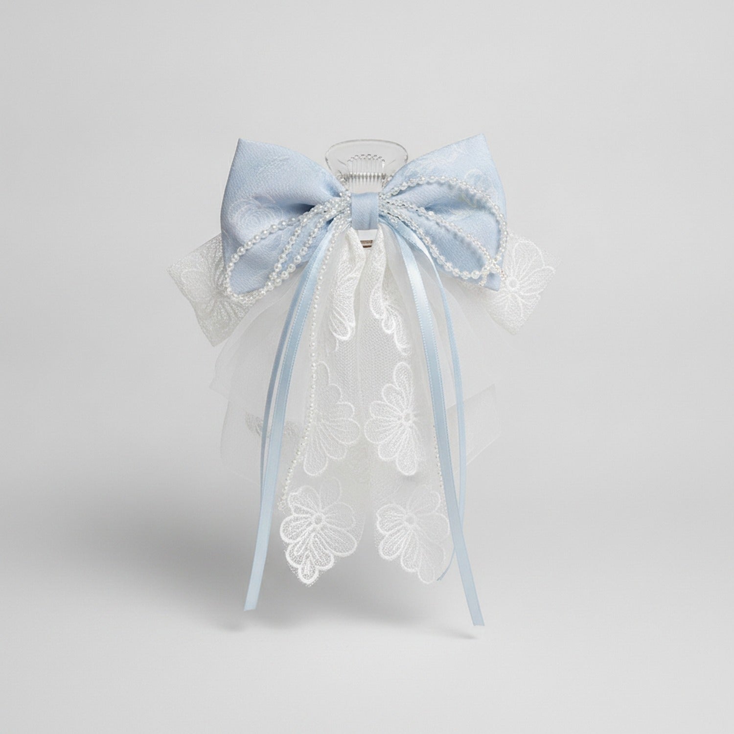 Blue Floral Pearl Chain Hair Claw Clip
