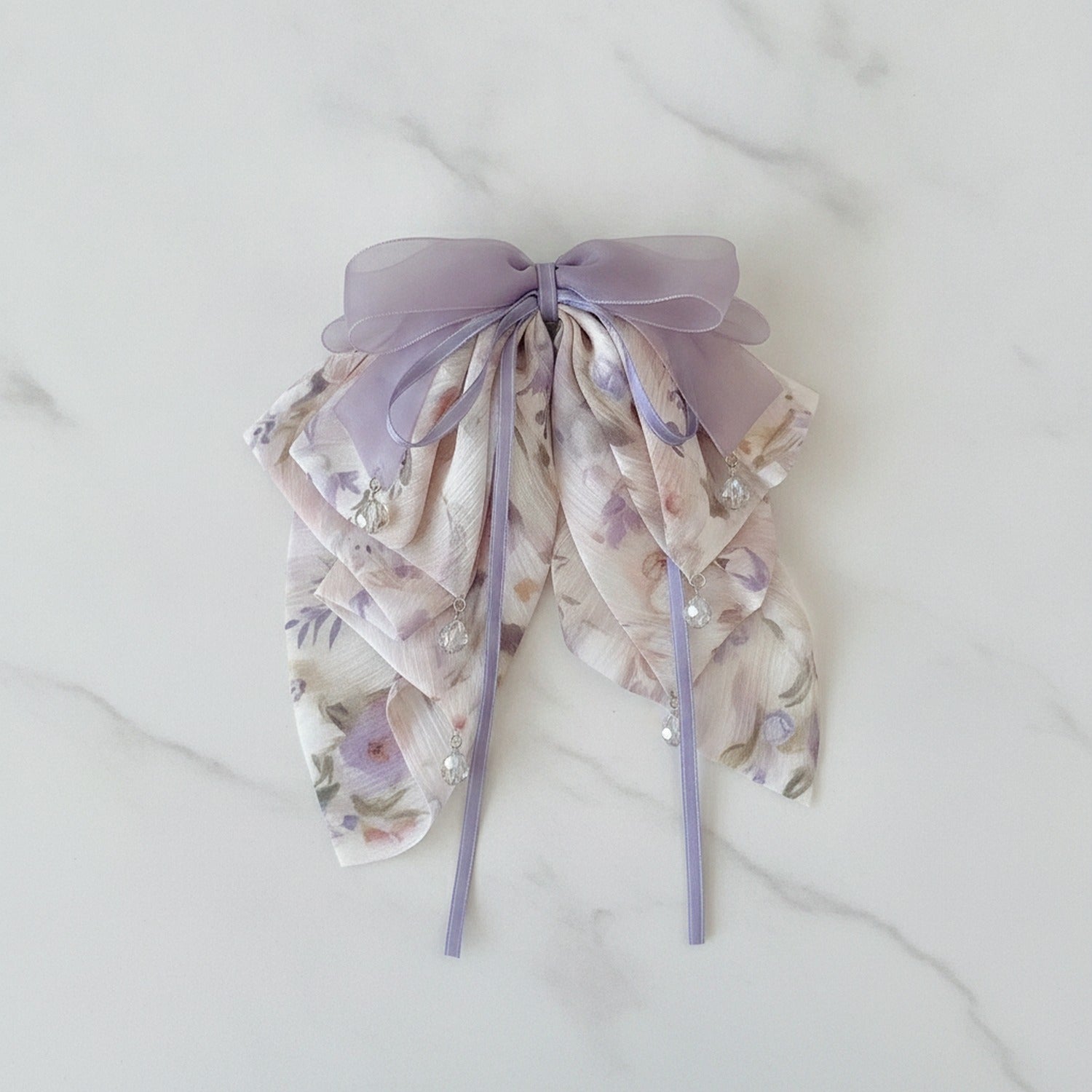 Lavender Floral Ribbon Bow Hair Claw Clip