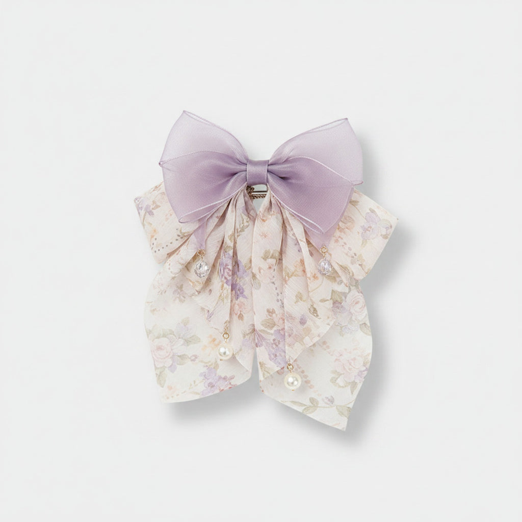 Lavender Floral Ribbon Bow Hair Claw Clip – hair accessories (view 1)