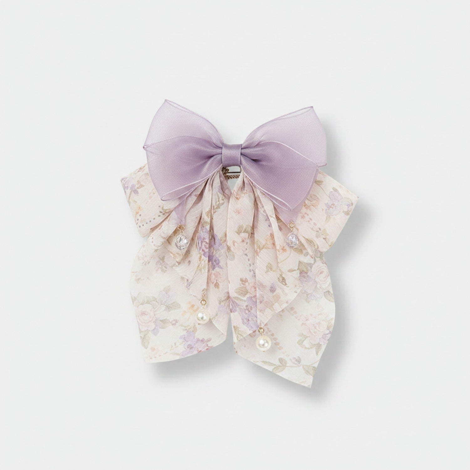 Lavender Floral Ribbon Bow Hair Claw Clip